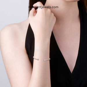 925 Sterling <b>Silver</b> Moissanite Classic Cuff <b>Bangle</b> Round Brilliant Cut Open <b>Bracelet</b> for Women Gift Wedding Party - Product Image 5