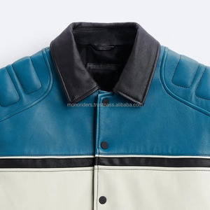Blouson de moto en cuir véritable pour homme, personnalisé OEM, style vintage, uni, imperméable, respirant, col rond, pour l'extérieur - Product Image 3