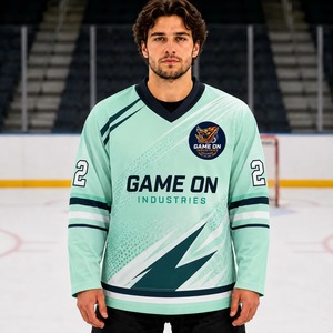 Maillot de hockey sur glace à double épaule en tissu maille 100 % polyester, impression par transfert thermique, sergé, séchage rapide, respirant, devant - Product Image 4