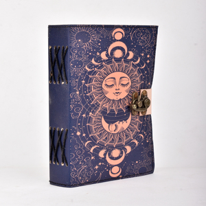 Celestial Sun Moon Leather Journal A5 Handmade <b>Lock</b> <b>Diary</b> Astrology Theme Vintage Writing Dairy Spiritual Gift Journal Premium - Product Image 2