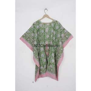 Vestido Kaftán Midi de Algodón 100% Hecho a Mano para Mujer, Estilo Casual Romántico Vintage con Estampado Floral, Cuello en V, Manga Corta, Ligero, para Primavera - Product Image 2