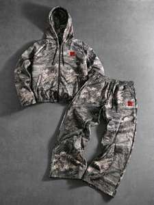 Ensemble de survêtement unisexe décontracté streetwear grande taille léger respirant uni avec fermeture éclair et cordon de serrage à capuche, 2 pièces, design 2026 - Product Image 5