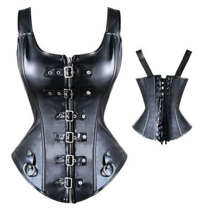 เสื้อคอร์เซ็ทหนัง PU สำหรับผู้หญิง ยี่ห้อ Salva สไตล์ลำลอง ปิดด้วยซิป แบบไม่มีสายรัด ความยาวปกติ สีพื้น กันน้ำ คอวี - Product Image 6
