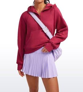 White Bird Express <b>Women</b> Burgundy Red <b>Quarter</b> <b>Zip</b> Hoodie Pullover <b>Sweatshirt</b> with Kangaroo Pocket 100% Cotton Winter Casual - Product Image 1