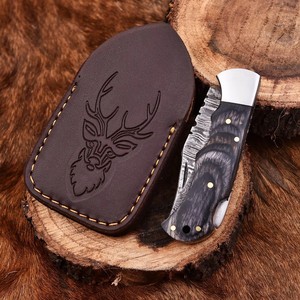 Cuchillo Plegable de Acero de Damasco con Patrón Trenzado, Bloqueo Trasero, Mango de Madera Pakka, Funda, Cuchillo EDC de Bolsillo para Camping, OEM, Venta Caliente - Product Image 5