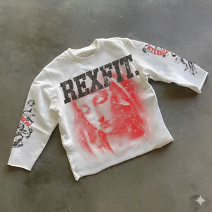 REXFIT SPORTS Nueva Camiseta Casual Urbana Personalizada de Manga Larga con Estampado Gráfico, Corte Crudo, Algodón, Impresión DTG, Camisetas para Hombre - Product Image 1