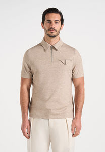 Polo en tricot pour homme à manches courtes, col zippé, coupe classique, couleur unie, respirant, avec poche - Product Image 4