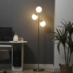 Lampada da Terra Moderna a LED Dorata con 3 Luci per Soggiorno, 27,3x27,3x168,5 cm, Paralumi Bianchi e Rosa a Globo, Design a Albero - Product Image 2