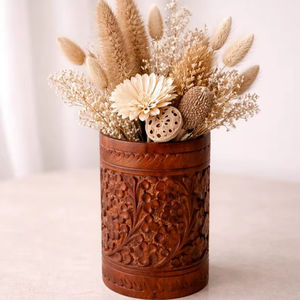 Jarrón Decorativo de Madera y Bambú con Tallado Floral, Ecológico, para Sala de Estar, Oficina, Cocina, Decoración para Bodas y Hogar - Product Image 1