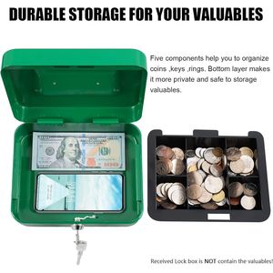 Cassetta Portavalori Verde Media con Vassoio Portamonete e Chiusura a Chiave 7.87"x 6.30"x 3.54" Piccolo Cassetto di Sicurezza per Contanti - Product Image 3