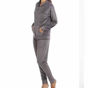 Women's Gray Hooded Zip-Up <b>Tracksuit</b> Full Sleeve Solid Color Casual Sweatshirt With Side Pockets Custom <b>velvet</b> Women <b>Tracksuit</b> - Product Image 5