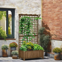 Jardinière surélevée en bois avec treillis pour jardin extérieur, bac à fleurs autoportant avec panneaux grillagés pour patio