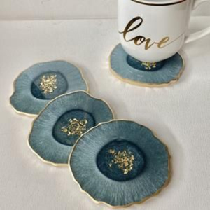 New Design Emerald Green <b>Epoxy</b> <b>Resin</b> Geode Coasters Set Of 4 Heat Resistant Agate Style Drink Mats For Hotel And Home Decor - Product Image 6