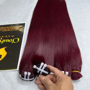 Pretty Raw Hair No Chemical Colored Red Wine Bone Straight Natural Vietnamese Human Hair Extension