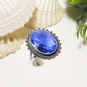 Anillo de Tanzanita de Forma Ovalada en Plata de Ley 925, Joyería Bohemia Hecha a Mano, Regalo para Mujer - Product Image 4