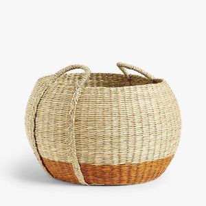 Handmade Traditional Craft Seagrass Basket with Two Tone Design Storage Laundry Hamper <b>Container</b> with Handles Bulk - Product Image 2