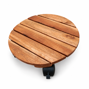 Support de plante rond en bois d'acacia de 12 pouces 30x30cm avec roues à 360 degrés pour une utilisation intérieure et extérieure - Product Image 1