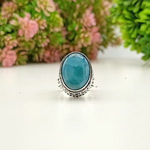 Bague classique bohème en argent sterling 925, faite à la main, avec larimar et sertissage clos, bijou pour femme, idéale pour mariage et anniversaire - Product Image 5
