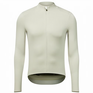Lightweight <b>Long</b> <b>Sleeve</b> <b>Cycling</b> <b>Jersey</b> Cream Full Zip Performance Fit Breathable Lightweight Spandex/Polyester - Product Image 3