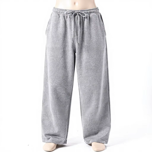 Custom Men's Baggy Cotton Fleece Sweatpants Wide Leg <b>Drawstring</b> <b>Trousers</b> Winter Warm Loose Fit Casual Streetwear Pants OEM - Product Image 1