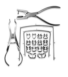 Juego de 12 piezas de diques de goma dentales industriales con pulidor de acero metálico, incluye marco, fórceps, abrazaderas, kit perforador, soporte OEM/ODM - Product Image 1