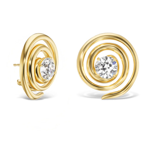 Boucles d'oreilles clous en or jaune avec diamants ronds et design en spirale, bijoux classiques pour femmes à porter au quotidien - Product Image 1