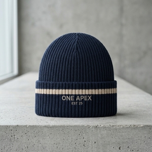 Bonnet en tricot bleu marine pour homme, bonnet d'hiver à revers, unisexe, streetwear, bonnet ajusté, logo personnalisé, accessoire de mode en gros - Product Image 3