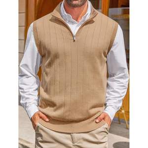 2025 hommes coupe ajustée quart fermeture éclair Golf gilet col montant sans manches pull pull tricoté quart fermeture éclair pull gilet - Product Image 3