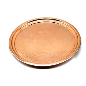 Plateau de service en cuivre martelé, rond, 14 pouces |   Thali en cuivre pur pour la salle à manger, la cuisine et la décoration de la maison, finition artisanale - Product Image 5