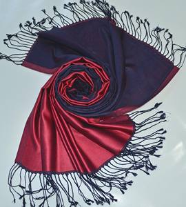 Magnifique châle en soie pour femme, tissé réversible, design bicolore vintage bleu-violet, longueur 140g 70x180cm, automne-hiver - Product Image 5