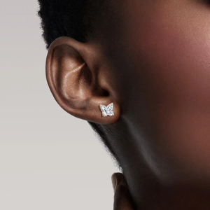 Boucles d'oreilles clous en or jaune avec diamants taille princesse, couleur G, pour femme, à porter au quotidien, bijoux en diamants de laboratoire - Product Image 3