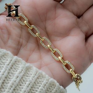 Bracelet à maillons ovales épais avec pavé de diamants CZ, chaîne gourmette géométrique, bracelet statement pour femme - Product Image 1