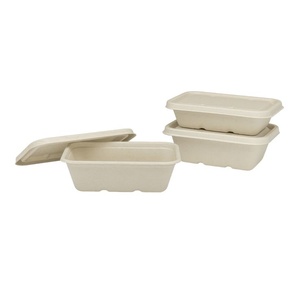 Bandeja Cuadrada Desechable de Bagazo Biodegradable y Sostenible con Tapa de 1000 ml para Entrega de Alimentos Calientes y Fríos, Contenedor de Alimentos - Product Image 1