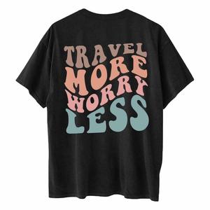 T-shirts imprimés amples et confortables pour femmes grandes tailles, col rond, manches courtes, tricotés 100 % coton, boutonnés, hauts d'été avec logo - Product Image 1