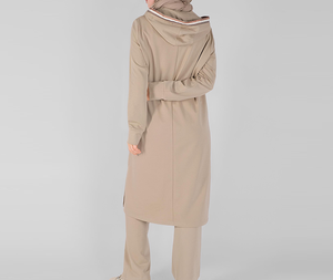 New Custom OEM Service Female <b>Islamic</b> Modest Elongated Tall Zipper Up Track Suit With Hoodie & Pockets Two Pcs Set Breathable - Product Image 2