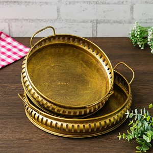 Plateau de service rond en métal gravé à la main avec poignées, plateau décoratif vintage, plateau de service alimentaire rond pour la maison et la cuisine - Product Image 3