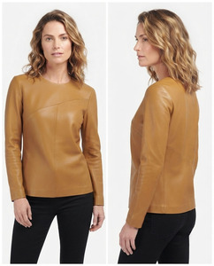 Blusa de Diseño para Mujer, de Cuero Genuino, Impermeable, con Spandex y PU, Manga Corta, Color Sólido, Cuello Redondo, Moderna, Formal, de Verano - Product Image 6