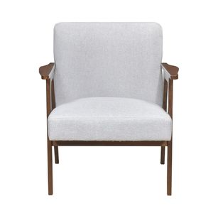 Poltrona Moderna Contemporanea 1 Pezzo, Rivestimento in Tessuto Grigio, Finitura Marrone, Legno Massello di Gomma, Arredamento Moderno per Soggiorno con Cuscino - Product Image 2