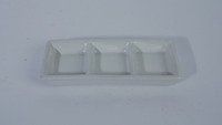 Plat à sauce rectangulaire blanc brillant en grès triple couche, design Japandi, trois compartiments, compatible lave-vaisselle, qualité alimentaire, sans BPA
