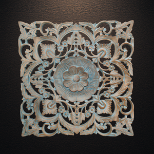 Panel de Pared Cuadrado de Madera con Diseño de Follaje Floral, Pieza de Arte Tradicional para Decoración del Hogar - Product Image 2