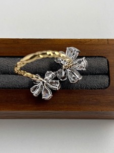 Luxury Pear Cut Lab Diamond Flower <b>Ring</b> <b>Adjustable</b> Double Floral Open <b>Ring</b> Statement Jewelry Wedding Gift for Women - Product Image 2