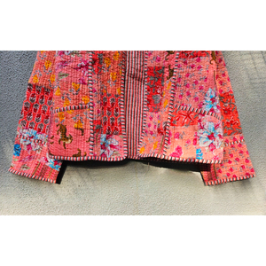 Women's Reversible Quilted Cotton Jacket Vintage Floral Patchwork <b>Open</b> Front Kimono Coat for Spring Autumn Gift for her - Product Image 5