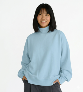 Mock <b>Neck</b> Pullover Sweatshirt For Women Printed Front Cozy Long Sleeve OEM ODM Trendy Street Style Winter Apparel - Product Image 4