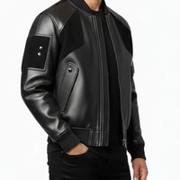 Blouson Bomber Homme en Cuir de Vachette Véritable Écologique Coupe-Vent Style Moto Col Rabattu Fermeture Éclair Noir Uni