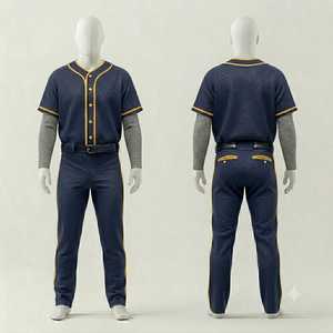 Conjunto de Uniforme de Béisbol para Hombre, Jersey Azul Marino, Pantalones Cortos, Manga Corta, Cierre de Botones, Transpirable, Ropa de Equipo para Todas las Temporadas, Corte Regular - Product Image 1