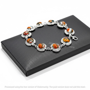 Nouveauté Bijoux Tendance : Bracelet Chaîne à Maillons Ajustable en Laiton Plaqué Argent avec Cristal Turquoise Ovale pour Femme - Product Image 5