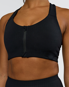 Soutien-gorge de sport noir pour femme avec fermeture éclair avant, maintien élevé, idéal pour le yoga et l'entraînement - Product Image 4