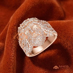 Luxury Iced Out Jesus Piece <b>Ring</b> - 14K Rose Gold Plated Hip Hop <b>Statement</b> <b>Ring</b> Big Heavy 3D Rose Gold Religious <b>Ring</b> - Product Image 2