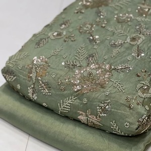 <b>Direct</b> Factory Supply Embroidered Silk Fabric with <b>Beads</b> for Wedding Gowns Sarees Kaftans Available at Good Price - Product Image 5