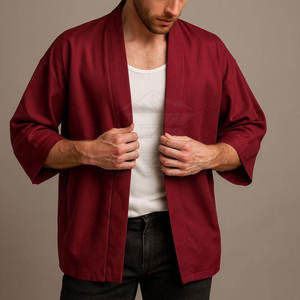 <b>Men's</b> Oversized Print Double Breasted Eco-Friendly <b>Kimono</b> <b>Jacket</b> Full Sleeve Casual Shirt Open Front Collarless Sporty Spring - Product Image 4